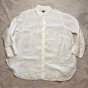Talbots Tunic Shirt Womens 2X Button Up White 100% Linen Beach Coastal Preppy